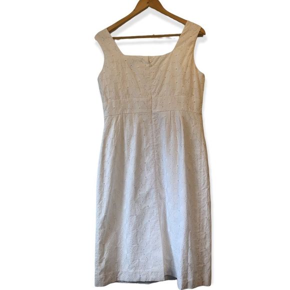 Tahari Arthur S Levine White Cotton Eyelet Sheath Dress Size 8 - Picture 2 of 13